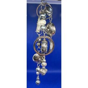 🧚‍♀️ Boho Silver Tone Purse Charm Keychain Beaded Dangle Statement